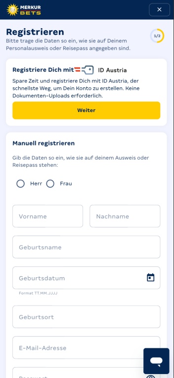 registratie app pagina