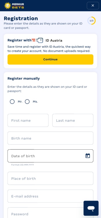 registration app page